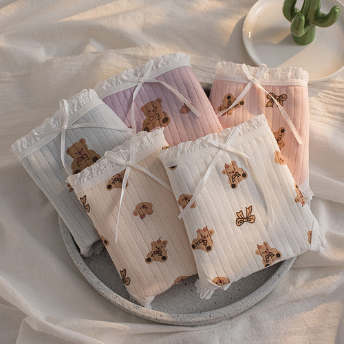 中腰纯棉100初中全棉质三角可爱卡通女式舒适女生甜美少女内裤女