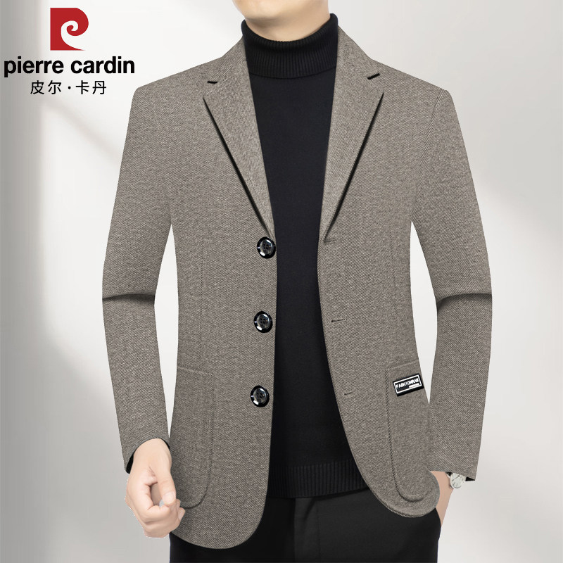 皮尔卡丹男士三粒扣西服修身小西装休闲商务外套春秋季新款男上衣