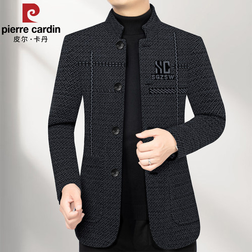 皮尔卡丹高端雪尼尔毛呢夹克外套