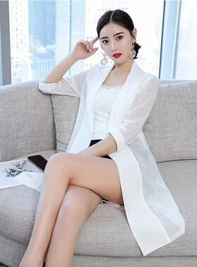 中长款上衣披肩外套女夏季显瘦小西服西装三季春夏薄款开衫2025