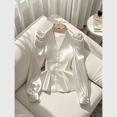 衬衫 2025年春季 法式 高级感轻奢减龄洋气收腰白色缎面长袖 爆款 小衫