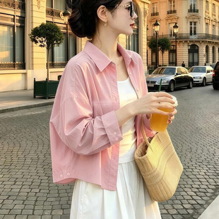 粉色长袖衬衫女版2026新款春秋季韩版宽松慵懒风衬衣百搭休闲上衣