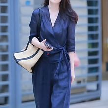 衬衣女款2025新款爆款时尚百搭设计感绑带简约薄款七分袖衬衫女潮