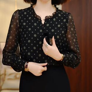 秋季 波点衬衫 装 妈妈衬衣时尚 新款 真丝桑蚕丝上衣女轻奢高级感长袖