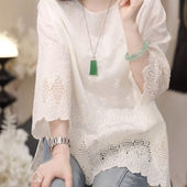 女早春新款 法式 蕾丝勾花镂空衬衫 洋气减龄宽松显瘦高级感别致上衣