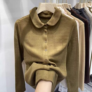 娃娃领双面德绒衬衫女2025秋冬新款加绒加厚保暖内搭打底衫上衣服