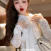 女内搭上衣 蝴蝶结绑带加绒立领蕾丝打底衫 卡卡女装 官方正品