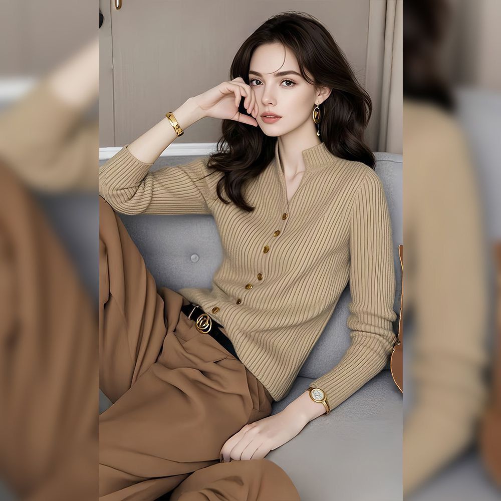 咖色打底衫女秋季内搭可外穿高级感穿搭针织衫洋气独特别致小上衣