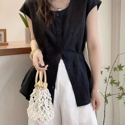 亚麻短袖衬衫女士夏季2025年新款高端轻奢高级感收腰显瘦棉麻上衣
