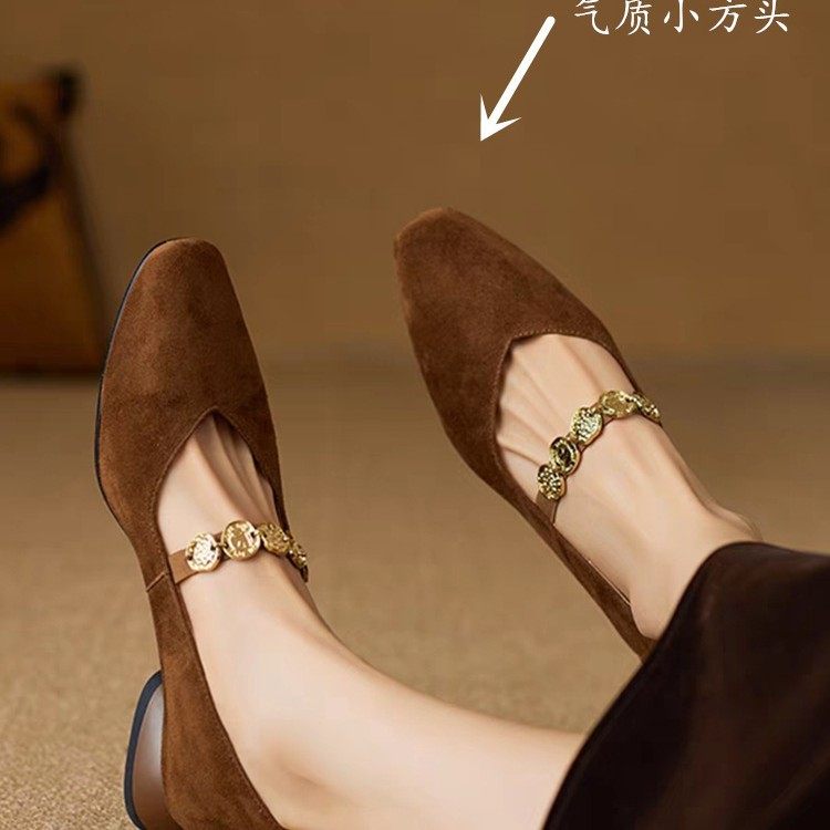 现货方头金币链玛丽珍鞋女2025新款复古法式舒适百搭低跟粗跟单鞋,女鞋,乐福鞋（豆豆鞋）,淘宝优惠券,粉丝福利购,淘宝优惠卷