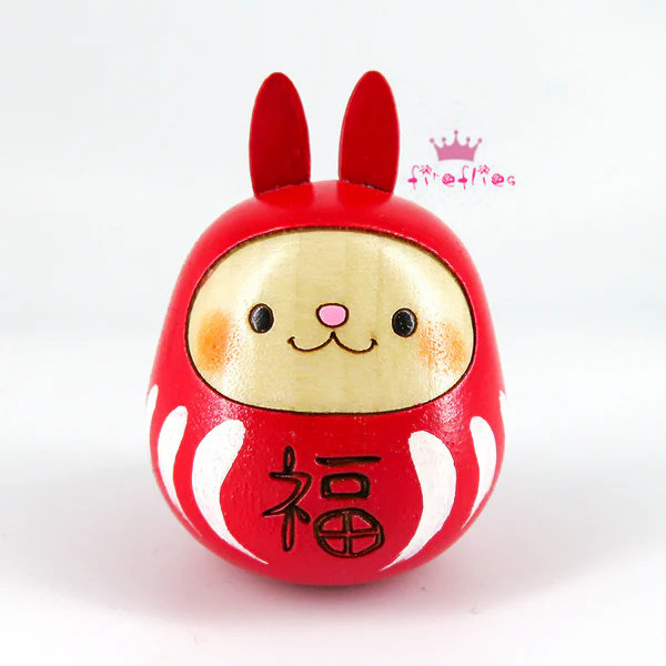 日本代购 达摩不倒翁小兔子  漂亮木制人偶公仔室内摆件