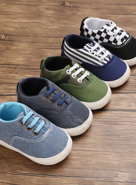 春秋男宝宝鞋子0-1岁婴儿软底防滑学步鞋帆布休闲运动鞋6-12个月