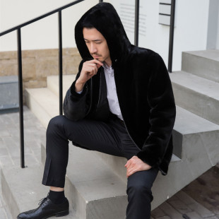 貂皮大衣男款 大码 整貂连帽外套皮草男士 中长款 进口 水貂立领 冬季