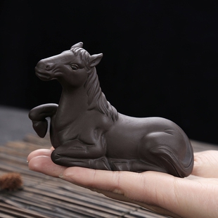 紫砂茶宠生肖马摆件手工精品宜兴马到成功茶道配件茶玩茶桌装饰