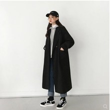 中长款 过膝宽松大码 加厚学生呢子外套 黑色毛呢大衣女秋冬新款 韩版