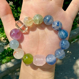 激发潜能｜14+原矿玉化蓝晶石多宝手串 绿祖母晶海蓝宝绿幽灵岫玉