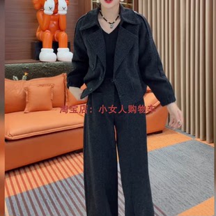 翻领长袖纯色加棉加厚两件套秋冬百搭洋气休闲中年妈妈套装女