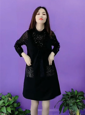半高领纯色烫钻加绒中年风打底裙