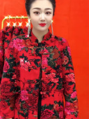 冬季 加绒保暖舒适外套 宽松大码 新款 复古盘扣花色棉衣中老年妈妈装