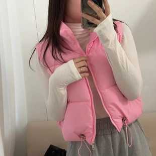 白色马甲外套女春秋新款小个子短款外穿加厚立领无袖马夹背心棉服