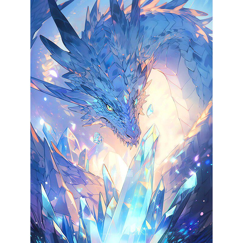新款龙年生肖diy方钻满钻钻石画钻石绣蓝色冰龙贴钻点钻十字绣