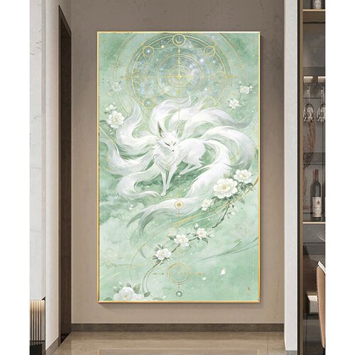 高颜值树脂方钻满钻钻石绣贴钻画小清新薄荷绿白色九尾狐玄关五