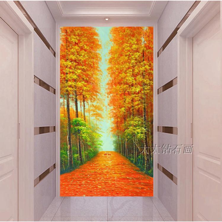 门厅竖版方钻满钻钻石画油画鸿运当头黄金满地玄关贴钻十字绣套件