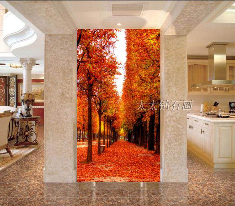 现代客厅玄关方钻满钻钻石画贴钻十字绣黄金大道鸿运当头秋林竖版