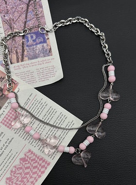 Starfire原创小众Y2k亚文化（药丸）项链元素风叠带粉色桃心颈链