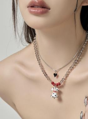 软萌气球狗串珠爱心吊坠项链