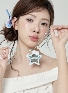 Starfire可爱镜子长项链KT猫吊坠小众设计感卫衣链时尚夏天清新女