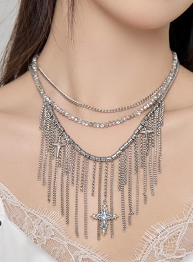 原创欧美夸张水钻流苏项链