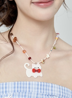 Starfire设计可爱卡通小猫吊坠项链小众个性童趣锁骨链卫衣链百搭