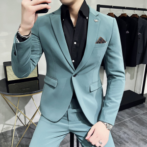 新款十个颜色 韩版休闲小西装 西服套装两件套 深蓝色-LJT09-P210图片