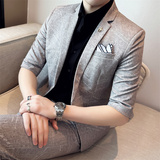 男士七分袖小西装韩版修身中袖西服九分裤两件套A445-TZ8516-P200，男装西服套装，电商A445