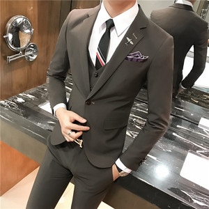 韩版休闲小西装 英伦男士修身西服套装三件套 A445-SJT708-P275图片