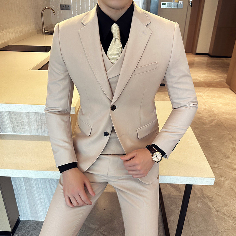 秋冬韩版修身小西装两粒扣西服套装三件套藏青A445-SJT3611B-P250,男装西服,电商A445