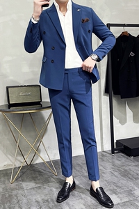 新款十个颜色 韩版修身小西装 西服套装两件套 深蓝色 LJT10-P210图片