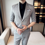 男士韩版修身七分袖小西装中袖西服九分裤两件套A445-TZ8516-P200，男装西服套装，电商A445