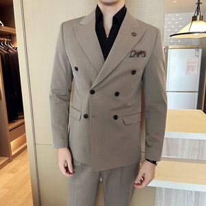 秋冬韩版修身小西装外套双排扣时尚休闲西服黑色A445-XZ9003-P130图片