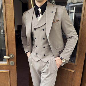 新款七色枪驳领高端西装 一扣西服三件套 黑色A445-SJT9001-P260图片