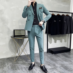 新款十色 韩版休闲小西装 西服套装两件套 全身图淡青-LJT10-P210图片