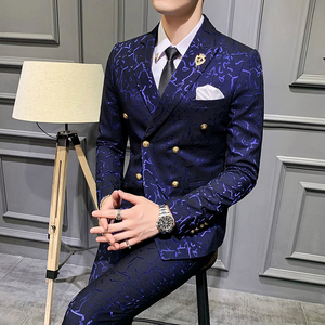 长期做不断货#韩版休闲双排扣小西装 提花西服套装三件套 SJT198图片
