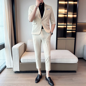 男士七分袖西服套装 修身中袖西装九分裤两件套 A445-TZ8511-P180图片