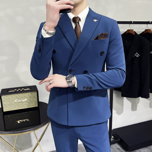 新款十个颜色 双排扣小西装 西服套装三件套 墨绿色 SJT10-P275图片