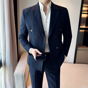 秋冬韩版修身小西装双排扣西服套装两件套藏青A445-LJT3611C-P190图片
