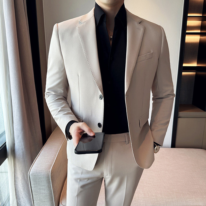 秋冬韩版修身小西装两扣西服套装两件套黑色A445-LJT3611B-P190,男装西服,电商A445