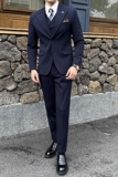 新款七色枪驳领高端西装两粒扣西服三件套藏青A445-SJT9002-P260，男装西服套装，电商A445
