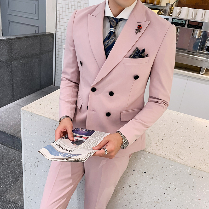 A445-XZ10-P140韩版修身小西装男时尚西服外套新增紫色暗粉色，男装西服，电商A445