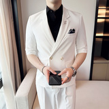 夏时尚休闲中袖西装宽松双排扣七分袖西服外套A445-XZ066-P130，男装西服套装，电商A445